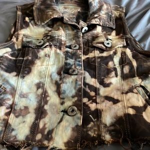 Brown, cream, white and brown denim vest